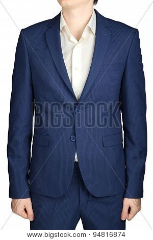 Navy Blue In Small Checkered Formal Suit Coat Men, Isolated On White Background.