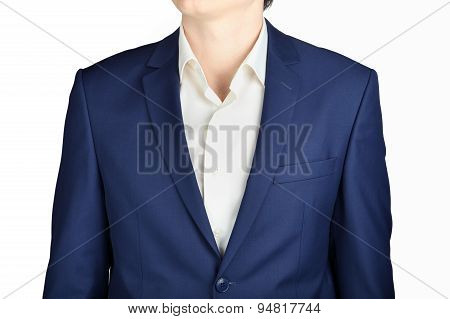 Close-up Navy Blue Suit Coat For Men,   Isolated Over White