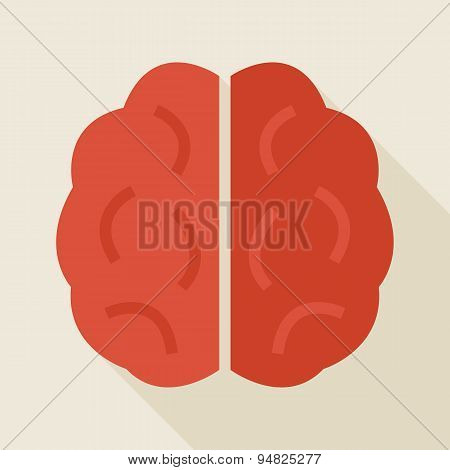 Flat Knowledge Human Brain Illustration With Long Shadow
