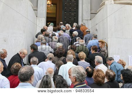 Pensioners Queue Outside A National Bank Branch As Banks Only Opened For The Retired To Allow Them T