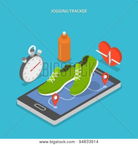 Jogging and running flat isometric concept.