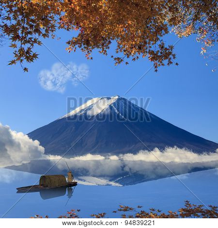 Image Of Sacred Mountain Of Fuji In The Background At Japan