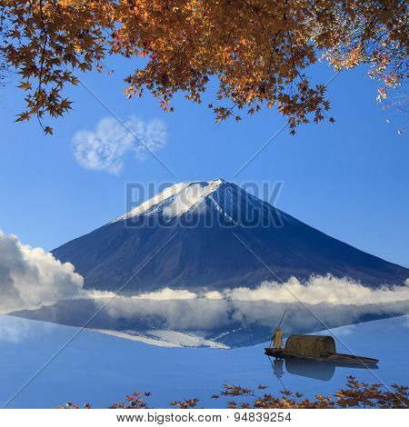 Image Of Sacred Mountain Of Fuji In The Background At Japan