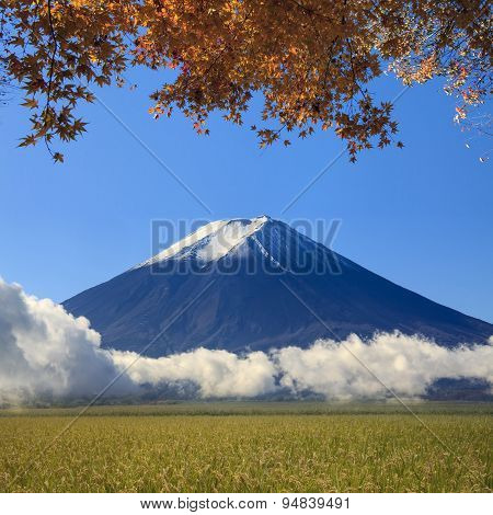 Image Of Sacred Mountain Of Fuji In The Background At Japan