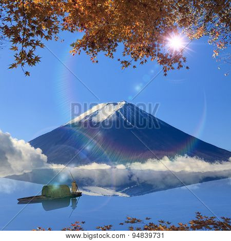 Image Of Sacred Mountain Of Fuji In The Background At Japan