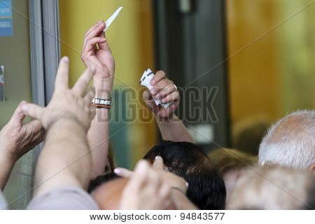 Pensioners Queue Outside A National Bank Branch As Banks Only Opened For The Retired To Allow Them T