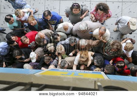 Pensioners Queue Outside A National Bank Branch As Banks Only Opened For The Retired To Allow Them T