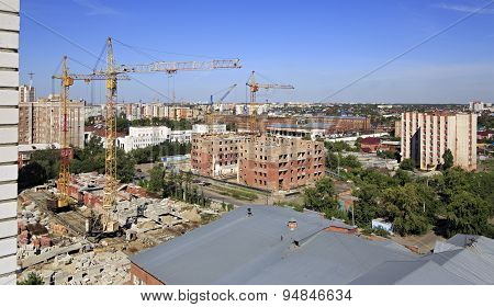 Construction of high-rise apartment brick building.