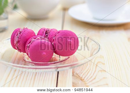 Colorful traditional French Makarons on   the table