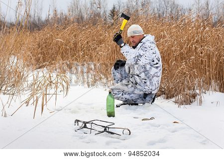 Hunter Preparing A Place For Trap