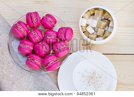 Colorful traditional French Makarons on   the table