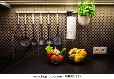 Modern Kitchen At Home With Healthy Food.