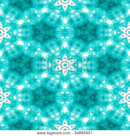 Abstract Seamless Blue Blurry Background With White Snowflakes