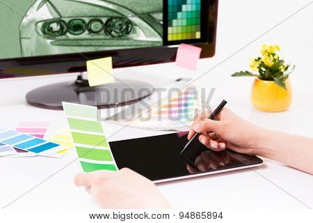 Graphic Designer At Work. Color Samples.