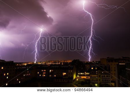 Lightning Storm Over City.
