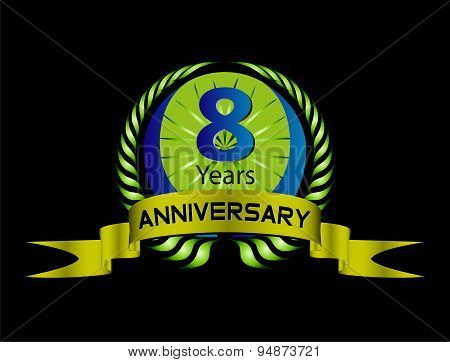 Celebrating 8 Years Anniversary - Green Laurel Wreath Seal with Ribbon