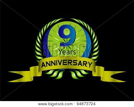 Celebrating 9 Years Anniversary - Green Laurel Wreath Seal with Ribbon