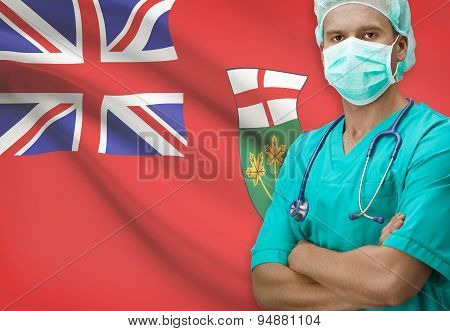 Surgeon With Canadian Province Flag On Background Series - Ontario
