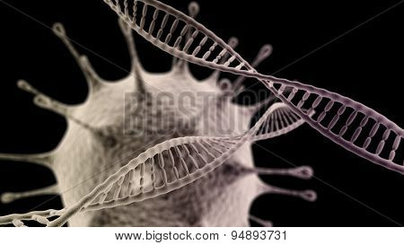 Dna Helix With Virus On Black Background