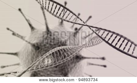 Dna Helix With Virus On Light Background