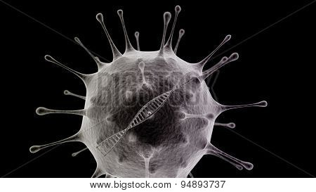 Virus With Dna Helix Inside On Black Background