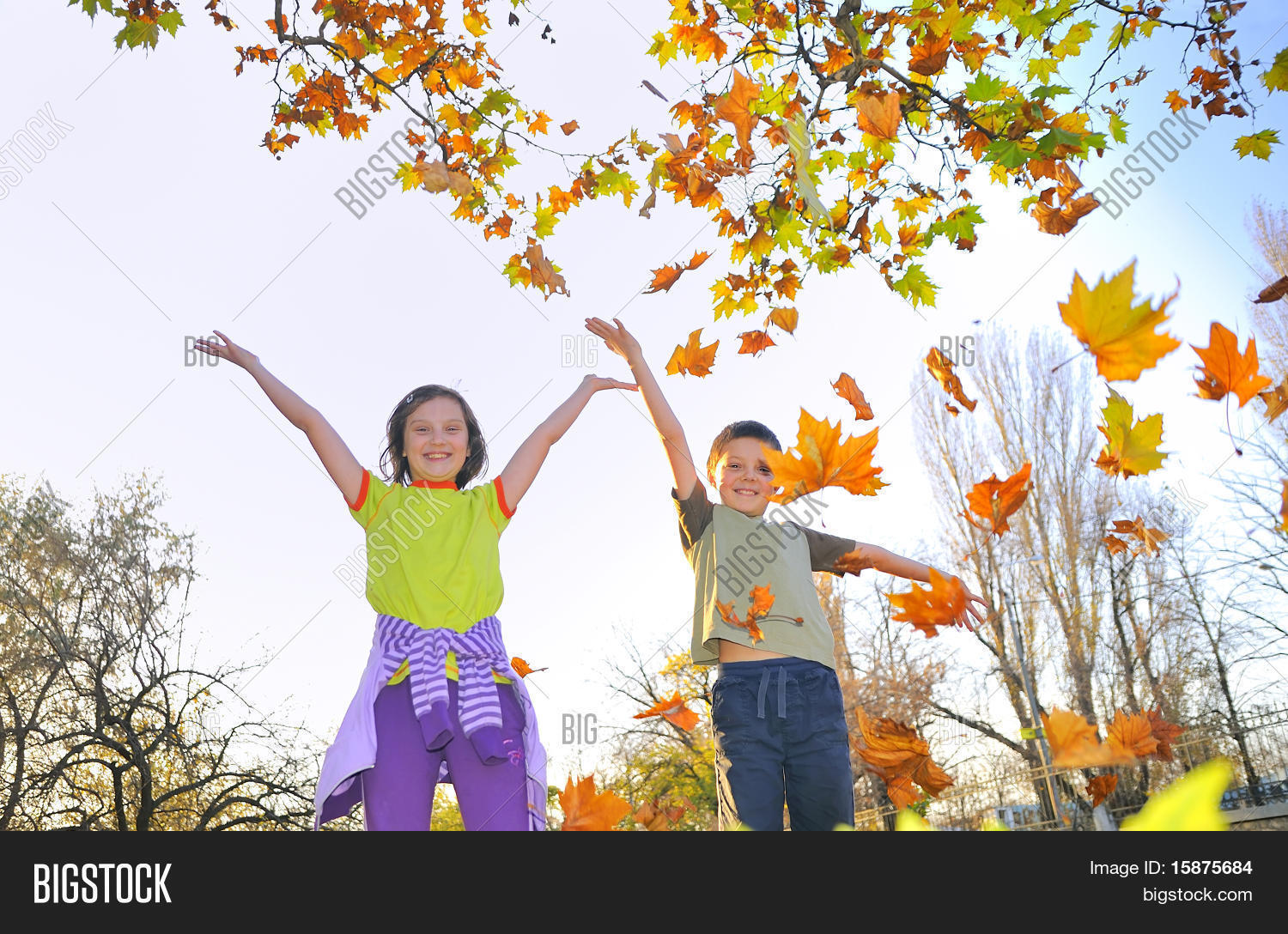 Kids Playing Leaves Image & Photo (Free Trial) Bigstock