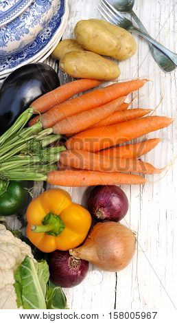 carrots and other vegetables for potage on a table