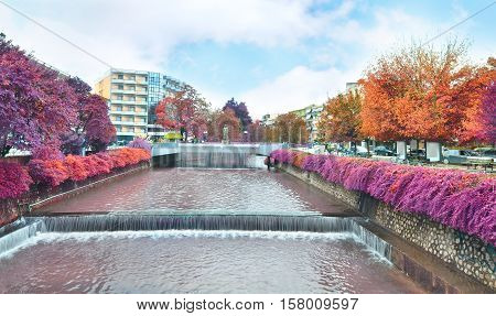 blooming spring landscape of Lithaios river Trikala Greece