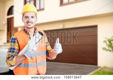 Handsome Constructor Doing Thumb Up Gesture