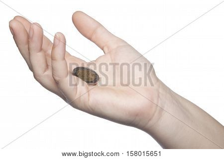 Outstreached Hand For Alms, White Background