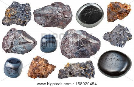 Set Of Various Hematite Rocks And Gemstones
