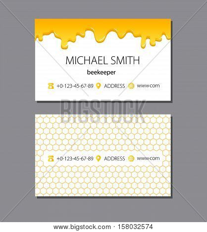 Bee honey logo and business card template. Linear bee sign with overlapping effect. Vector illustration in flat line style for print or mobile.