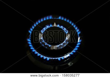 gas burner is lit on the kitchen