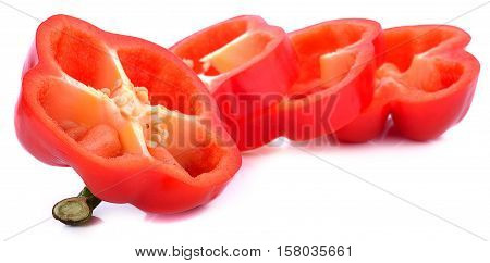 bell red pepper slices on white background