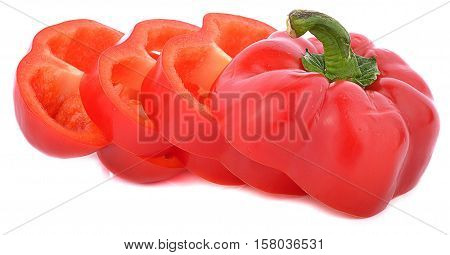 bell red pepper slices on white background