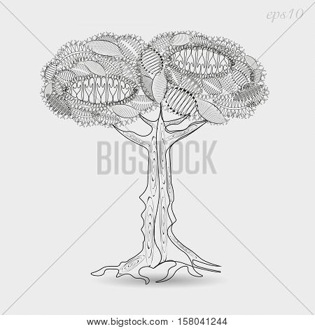 Openwork tree graphics
Drawing abstract design author krone leaf nature plant stem bark and roots of the line pattern picture shadow handmade decoration body henna tattoo stock vector illustration eps10