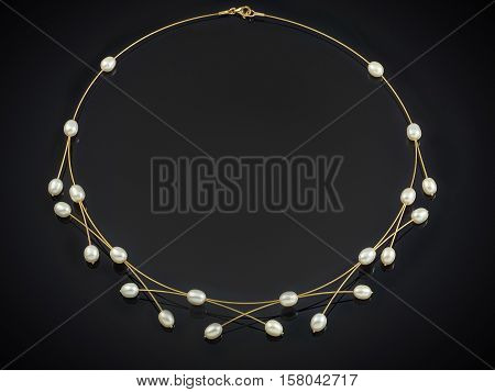 Golden Necklace With Gemstone Isolated On Black