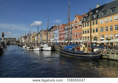 Copenhagen, Denmark - September 21,2016: Historical and colorful Nyhavn Canal in Copenhagen, Demark  