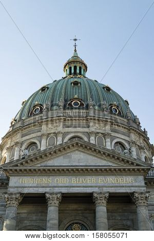 Copenhagen, Denmark - September 21,2016: Baroque dome of the Frederik's Church or Marble Church on Frederiksgade in Copenhagen