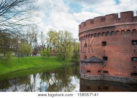 Tower of Der Dona now museum of Amber. Part of the german defensive fortifications in the Konigsberg. After Second World War Konigsberg was called Kaliningrad and became part of Russia.