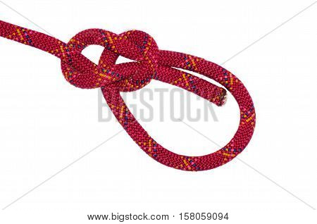 bowline knot red rope. Isolated on white background.