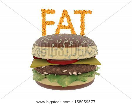 Fat cells concept. Word fat isolate on white background.