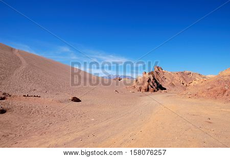 Long shot of the Valle de la Muerte or death valley close to San Pedro de Atacama in Chile South America