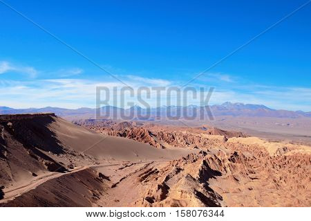 Long shot of the Valle de la Muerte or death valley close to San Pedro de Atacama in Chile South America