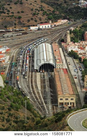 Aerial view train station Portbou in Girona Costa Brava Spain