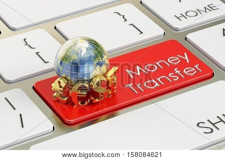 Money Transfer concept on red keyboard button 3D rendering