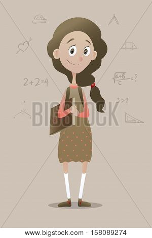 Vector illustration of a clever pre schoolgirl with book