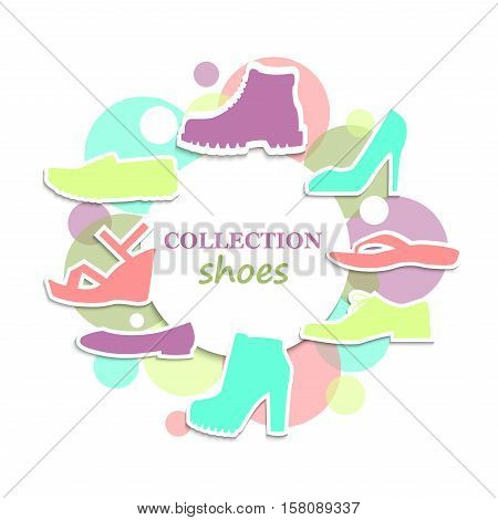 The collection of shoes. Vector illustration. A set of flat images of shoes.