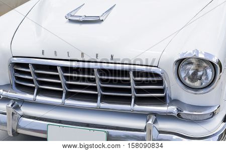 BRISBANE, AUSTRALIA - November 20, 2016: Detail of the 1958 Holden FC series an automobile produced by Holden in Australia