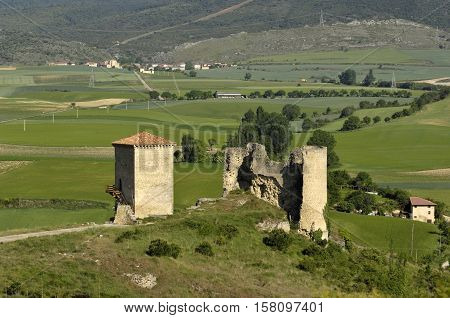 castle and wall in Santa Gadea del Cid in Burgos province Castilla-Leon Spain
